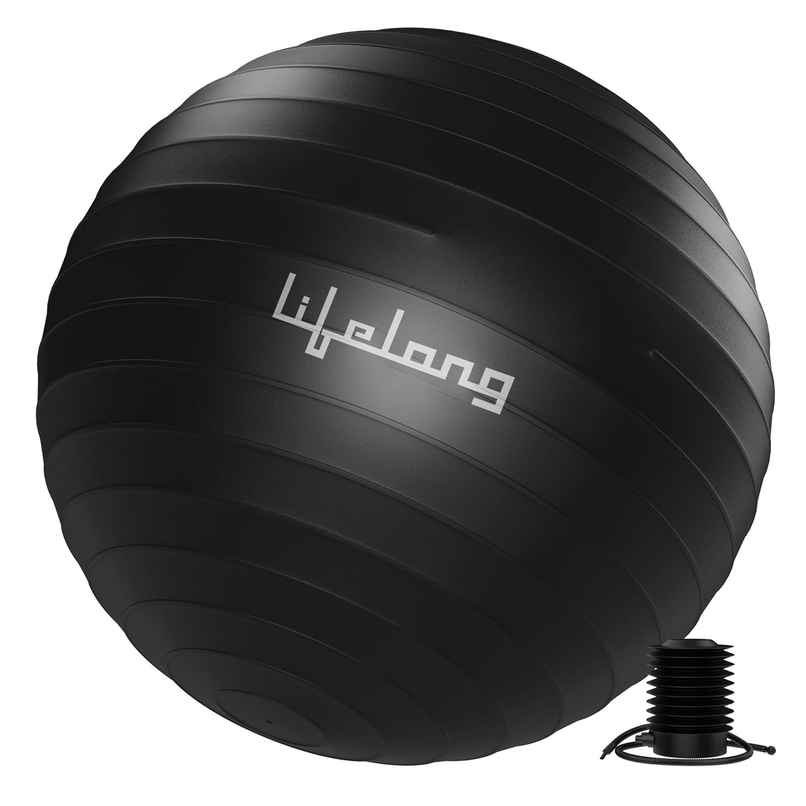Lifelong 75cm Anti-Burst Gym Ball with Foot Pump | Black