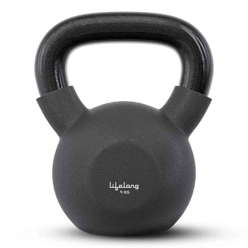 Lifelong Neoprene Cast Iron Kettlebell for Workout | Black | 4 kg Lifelong Neoprene Cast Iron Kettlebell for Workout | Black | 4 kg