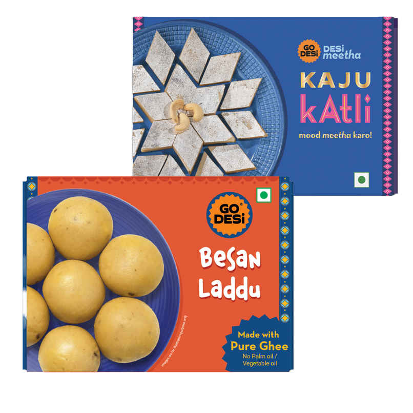 Kaju Katli Classic | Kaju Barfi | Sweets | By Go Desi (200g) & Besan Laddoo | With Ghee | Laddu | Sweets By Go Desi (180g) Combo