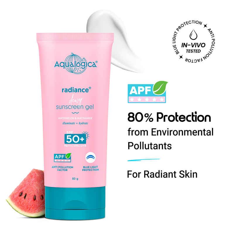 Aqualogica Radiance+ Dewy Lightweight Sunscreen Gel SPF 50+ PA+++ for Oily & Acne-Prone Skin Aqualogica Radiance+ Dewy Lightweight Sunscreen Gel SPF 50+ PA+++ for Oily & Acne-Prone Skin