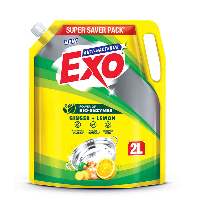 Exo Ginger & Lemon Anti Bacterial Dishwash Liquid | Tough Grease Removal with Power of Bio-Enzymes