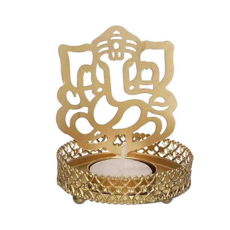 Shadow Ganesh Ji Tealight Candle Holder | Metal | Gold | Party Propz