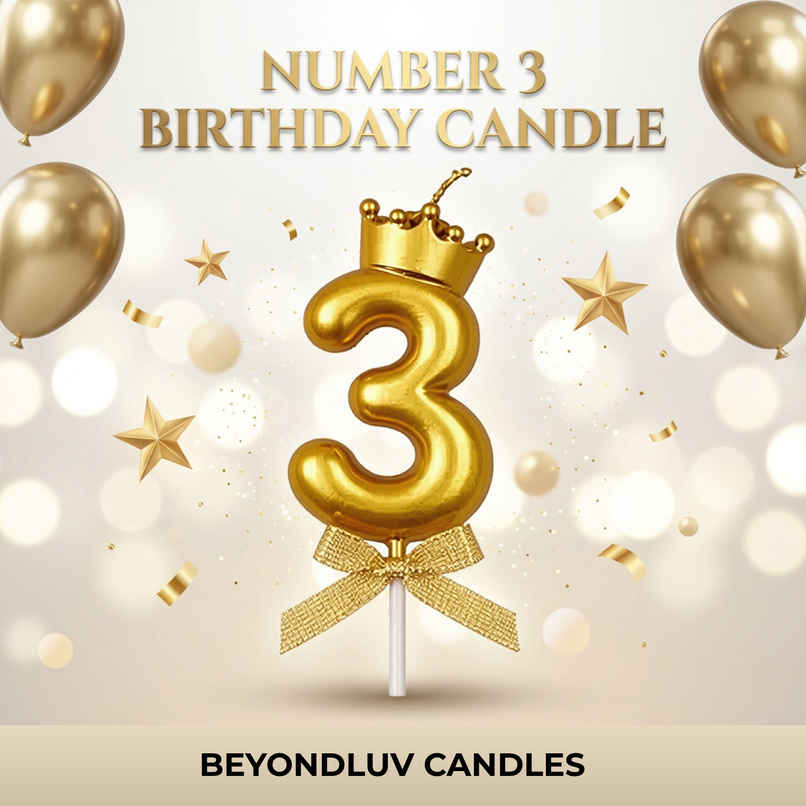 BeyondLuv Candles for Kids Birthday Party 3 Golden Number Candle With Crown BeyondLuv Candles for Kids Birthday Party 3 Golden Number Candle With Crown