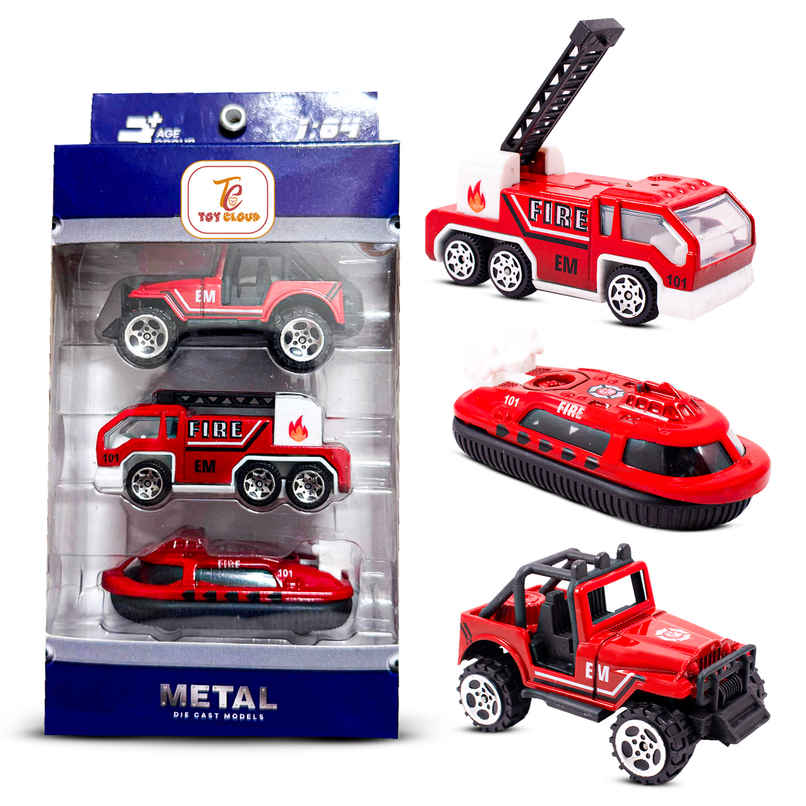 Toy Cloud Free Wheel Die Cast Metal Fire Rescue Vehicle Set of 3 1:64 Scale Model Vehicles Toys