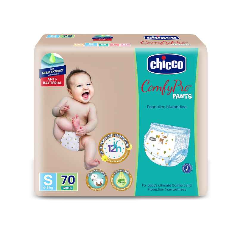 Chicco ComfyPro Premium Baby Diapers | Pant Style | S | 70 Pcs