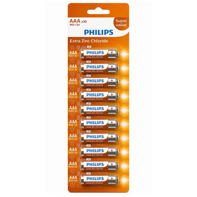 Philips R03L10B/94 Extra Zinc AAA Battery | 1.5V | Long Lasting | Leak Resistant 1.0 Piece