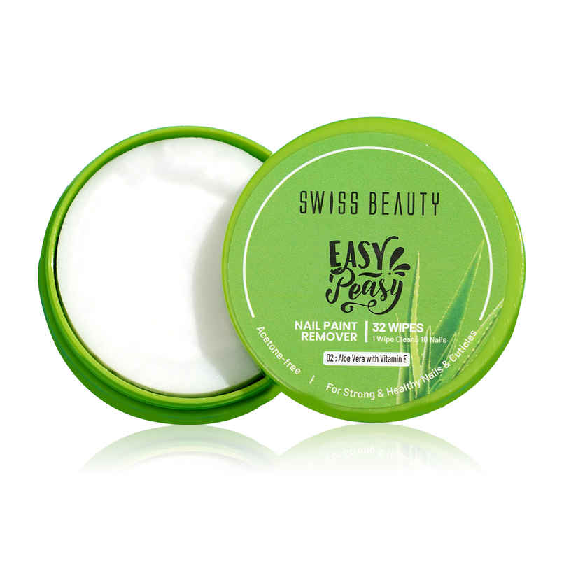 Swiss Beauty Easy-Peasy Nail Polish Remover Wipes | Travel-Friendly | 02 Aloe Vera with Vitamin E