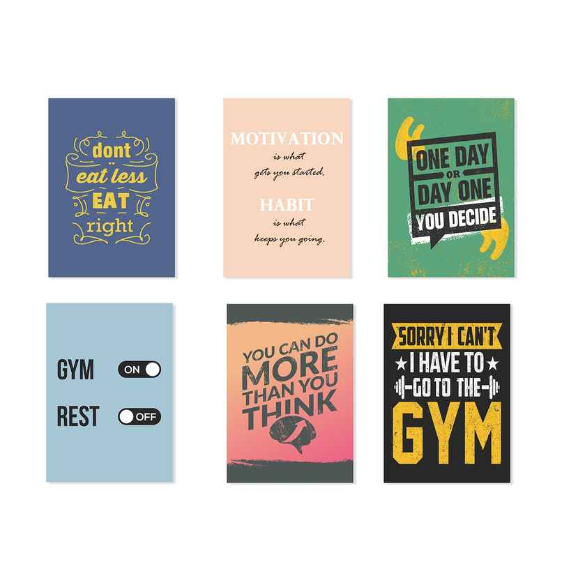 Paper Plane Design Motivational Gym Workout Posters For Wall | Set Of 6 | Size 29 x 21 cm | D9