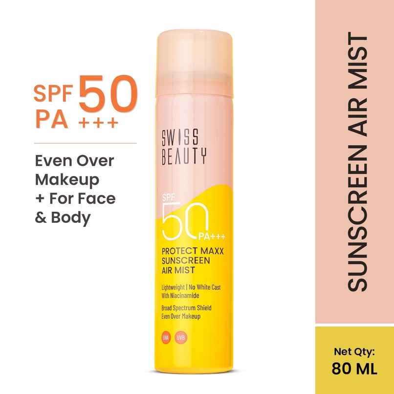 Swiss Beauty Protect Maxx Sunscreen Air Mist | SPF 50 PA+++ | For Face & Body Swiss Beauty Protect Maxx Sunscreen Air Mist | SPF 50 PA+++ | For Face & Body