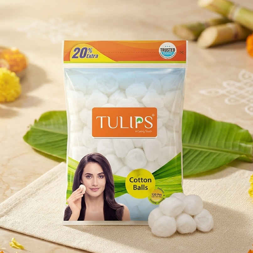 Tulips White Cotton Balls Pouch | Soft & Gentle