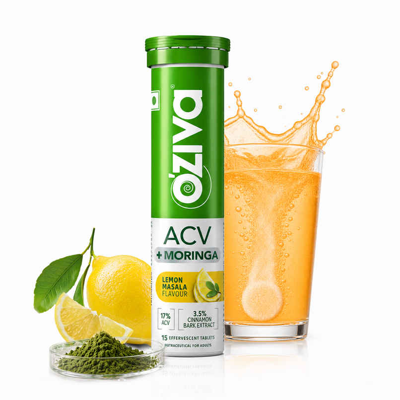 Oziva Apple Cider Vinegar with Moringa Tablets for Weight Management & Craving Control|Lemon Masala