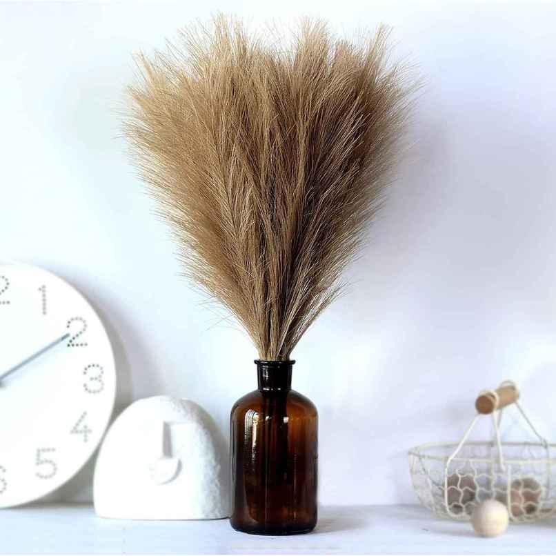 Tied Ribbons Set of 4 Fluffy Pampas Grass Artificial Flower (Brown, 45.7 Cm)