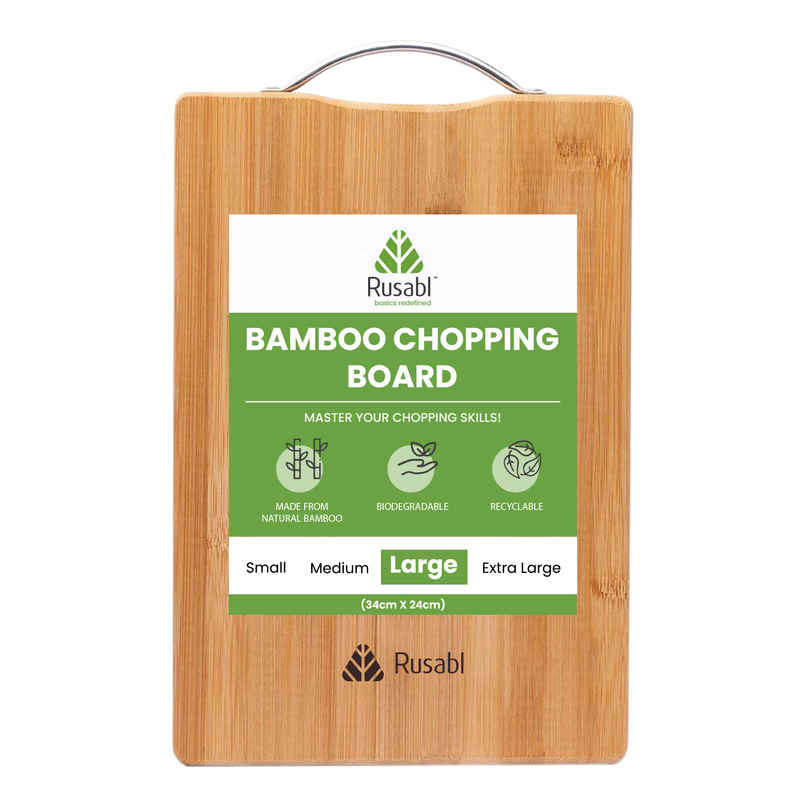 Rusabl Bamboo Chopping Board - BPA Free, Eco-Friendly, Anti-Microbial | Large - 34 x 24 cm)