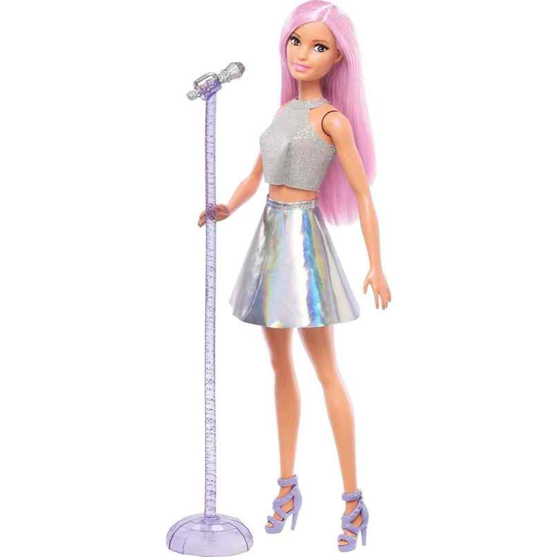 Mattel Barbie Pop Star Doll Dressed In Iridescent Skirt & Microphone and Pink Hair, For 3 to 7 Year Olds