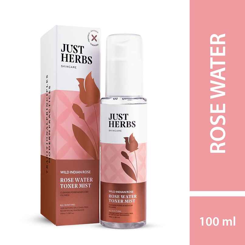 Just Herbs Steam Distiilled Rose Water Refereshing Pore Cleansing Toner Mist For Women