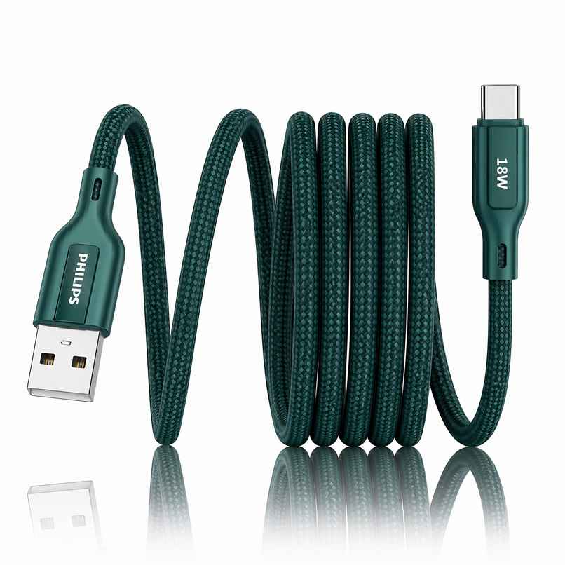 Philips 18W USB A to Type C Fast Charging Cable | DLC4130AT94 | Crystal Teal | 1 m Philips 18W USB A to Type C Fast Charging Cable | DLC4130AT94 | Crystal Teal | 1 m