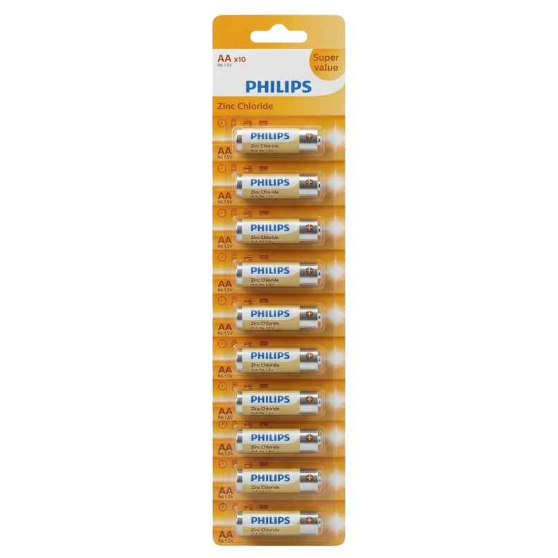 Philips R6G10B/94 AA Zinc Chloride Battery | 1.5V | Long Lasting | Leak Resistant 1.0 Piece