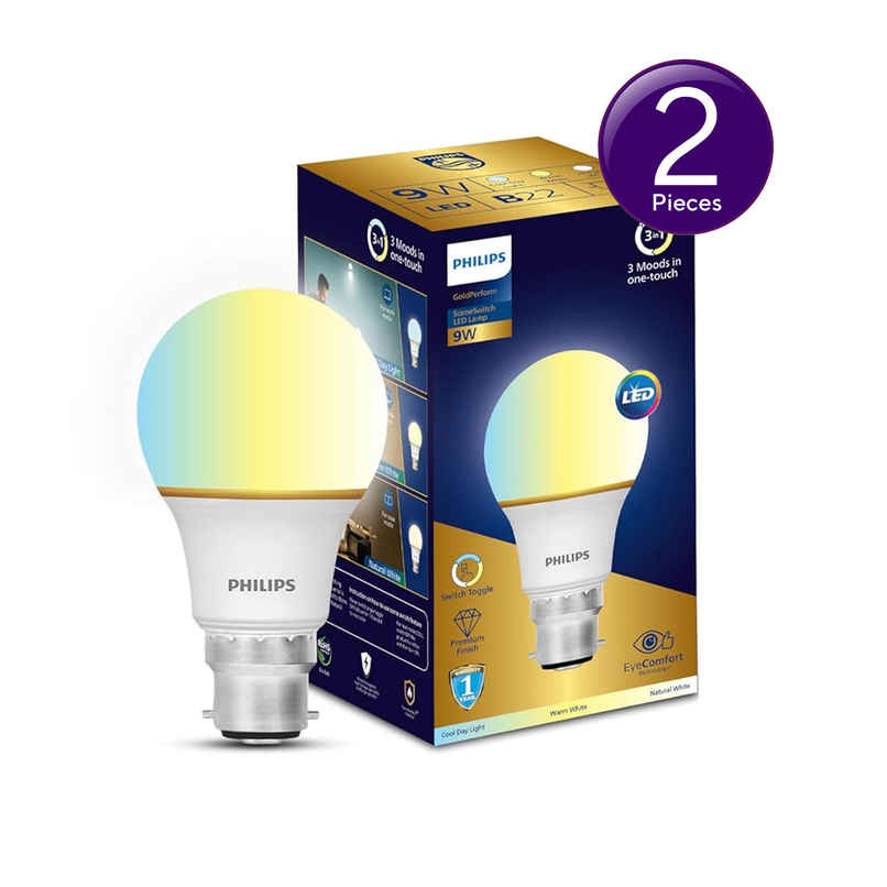 Philips Led Scene Switch 9W 850Lm Ww Nw Cw Gs | B22 Base Holder Combo