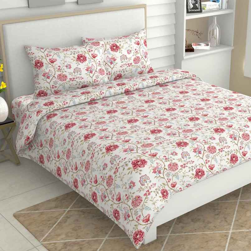 Haus & Kinder Modern Heritage King 100% Cotton Floral Bedsheet | Pink & White | 108 x 108 in