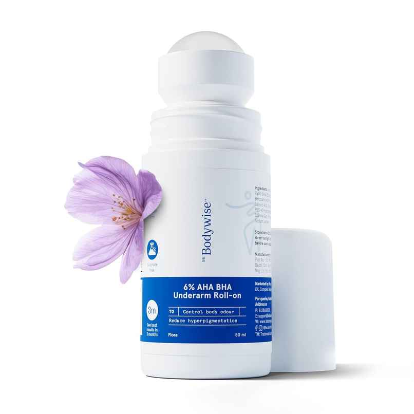 Be Bodywise 6% AHA BHA Under Arm Roll On | Controls Odour & Reduces Pigmentation | Flora Fragrance