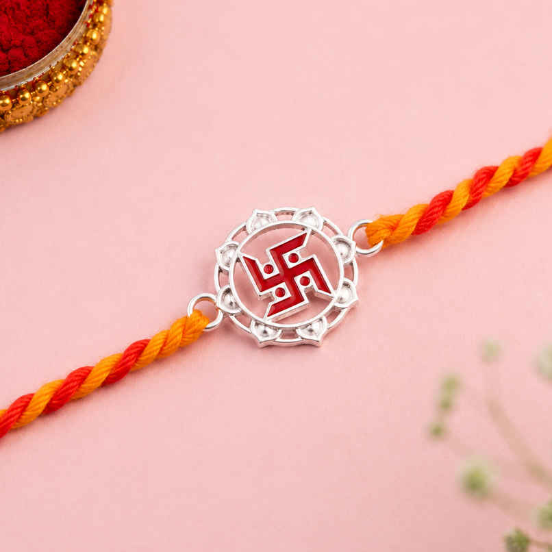 Rakhi for Brother | Swastik | 925 Sterling Silver | Pack of 1 | Voylla Precious Rakhi for Brother | Swastik | 925 Sterling Silver | Pack of 1 | Voylla Precious