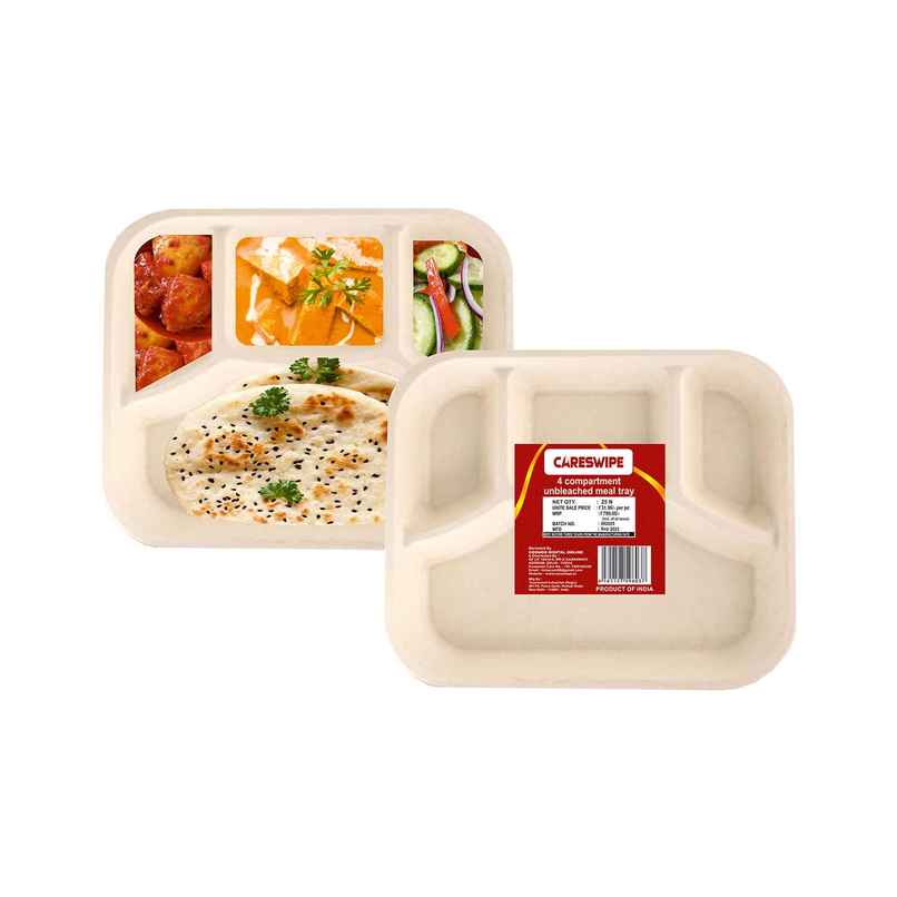 Disposable Plate | Meal Tray | 4 Compartment | Careswipe