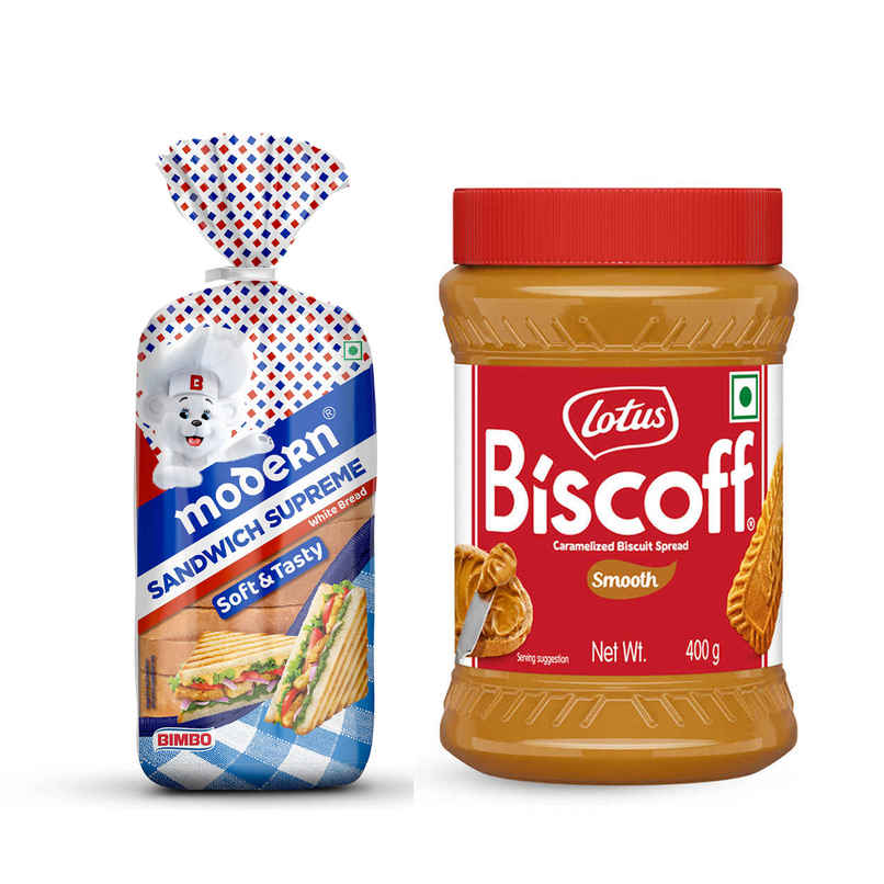 Modern Sandwich Supreme White Bread (400g) & Lotus Biscoff Caramelized Smooth Spread (400g) Combo Modern Sandwich Supreme White Bread (400g) & Lotus Biscoff Caramelized Smooth Spread (400g) Combo