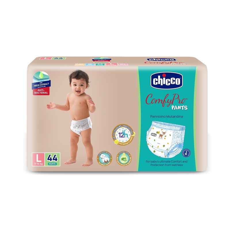 Chicco ComfyPro Premium Baby Diapers | Pant Style | L | 44 Pcs Chicco ComfyPro Premium Baby Diapers | Pant Style | L | 44 Pcs