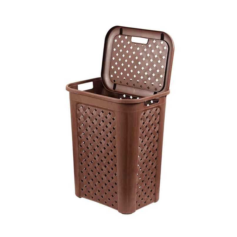 Cello Classic Plastic Laundry Basket with Lid, Brown | Lightweight and Portable