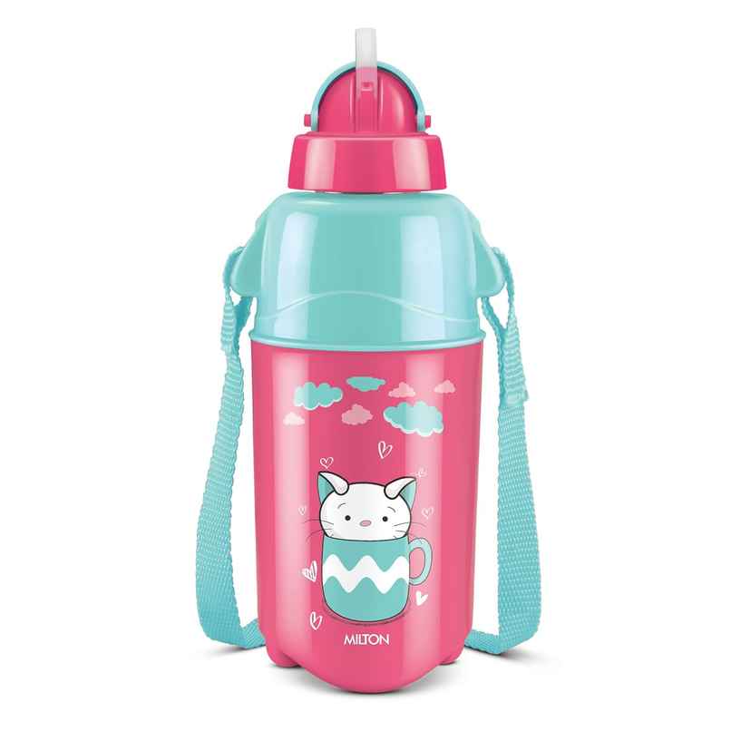 Milton Kool Trendy 400 Plastic Insulated Water Bottle With Straw For Kids | 370 ml | Cherry Pink