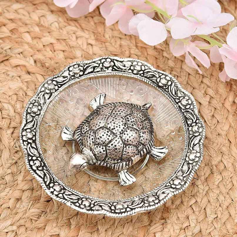 Perpetual Feng Shui Tortoise Showpiece | Silver Coated | Turtle Vastu Gift | Home Decoration