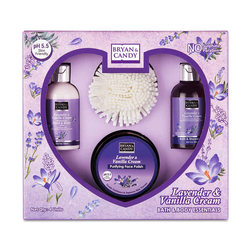 Bryan & Candy Lavender Heart Kit Combo|Shower Gel|Hand-Body Lotion|Body Polish|Loofah|Pack Of 3