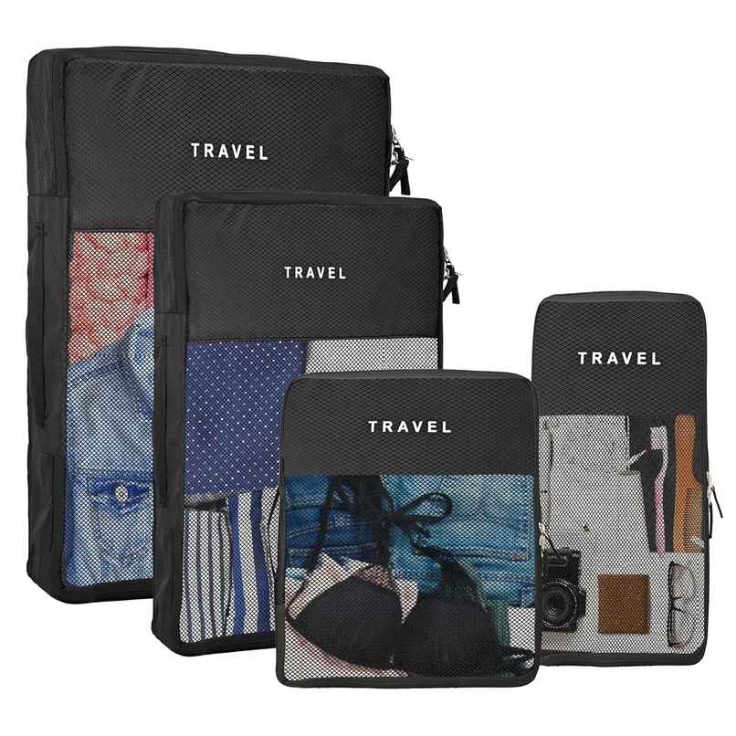 Kuber Industries Packing Cubes | Travel Mesh Suitcase Organizer Bags | Black Kuber Industries Packing Cubes | Travel Mesh Suitcase Organizer Bags | Black