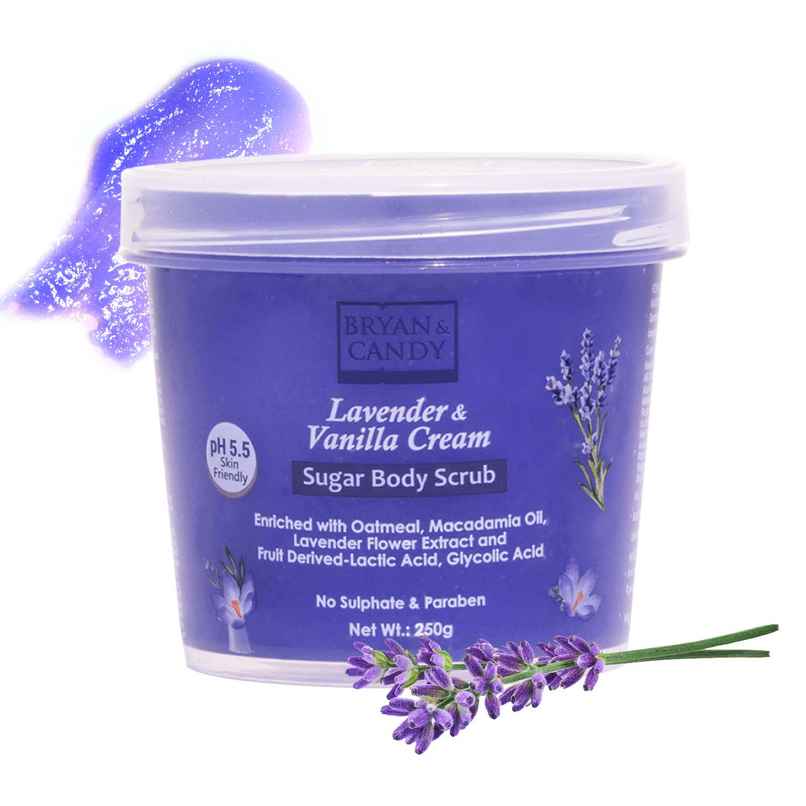 Bryan & Candy Sugar Body Scrub Ph 5.5 For Tan Removal And Exfoliation | Lavender - Vanilla Cream