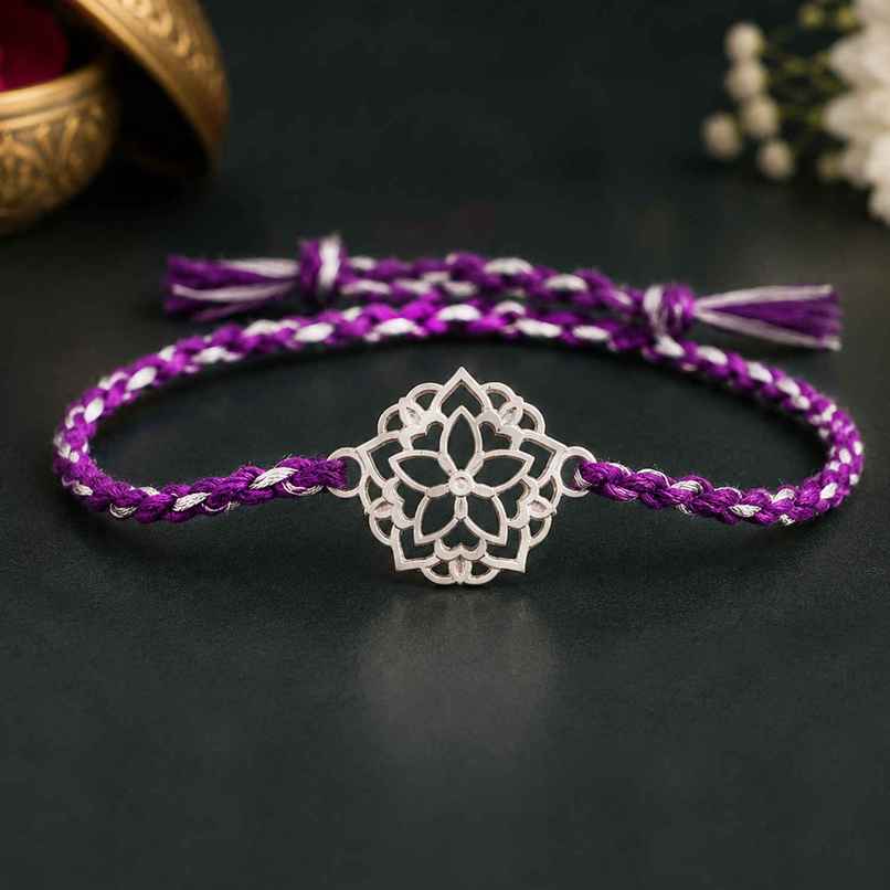 Lotus Floral 925 Sterling Silver Rakhi for Brother | Pack of 1 | Voylla Precious Lotus Floral 925 Sterling Silver Rakhi for Brother | Pack of 1 | Voylla Precious