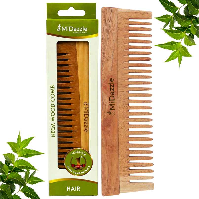 Midazzle Organic Kacchi Neem Wooden Shampoo Comb Wide Tooth | MINC2103 Midazzle Organic Kacchi Neem Wooden Shampoo Comb Wide Tooth | MINC2103
