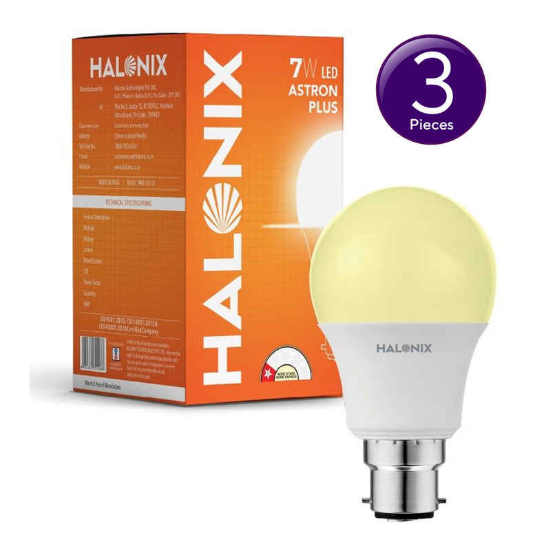 Halonix 7W Warm White Yellow Led Bulb | B22 Base Holder Combo 
