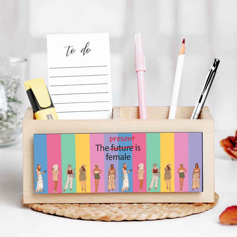 Womens Day Dual Section Wooden Stationery Holder | FNP