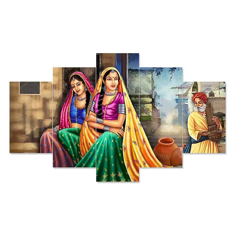 Perpetual Rajasthani Lady Painting for Wall Decoration - Set of 5 |75 cm x 43 cm
