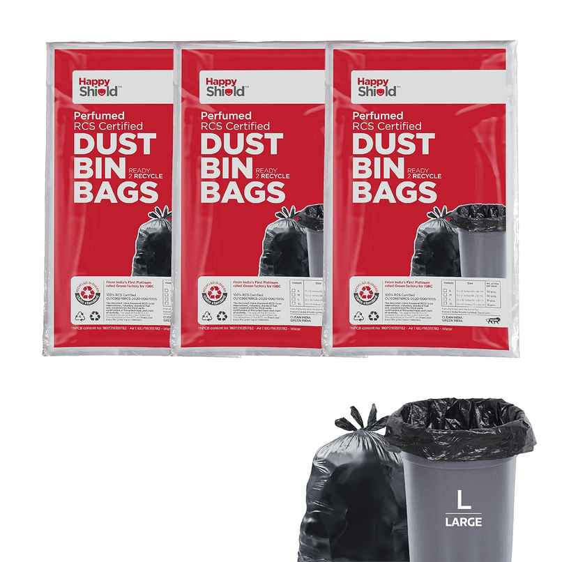 Happy Shield - Perfumed Garbage Bags (45 Pieces), Large (24 X 32 Inches) Pack Of 3 - Black