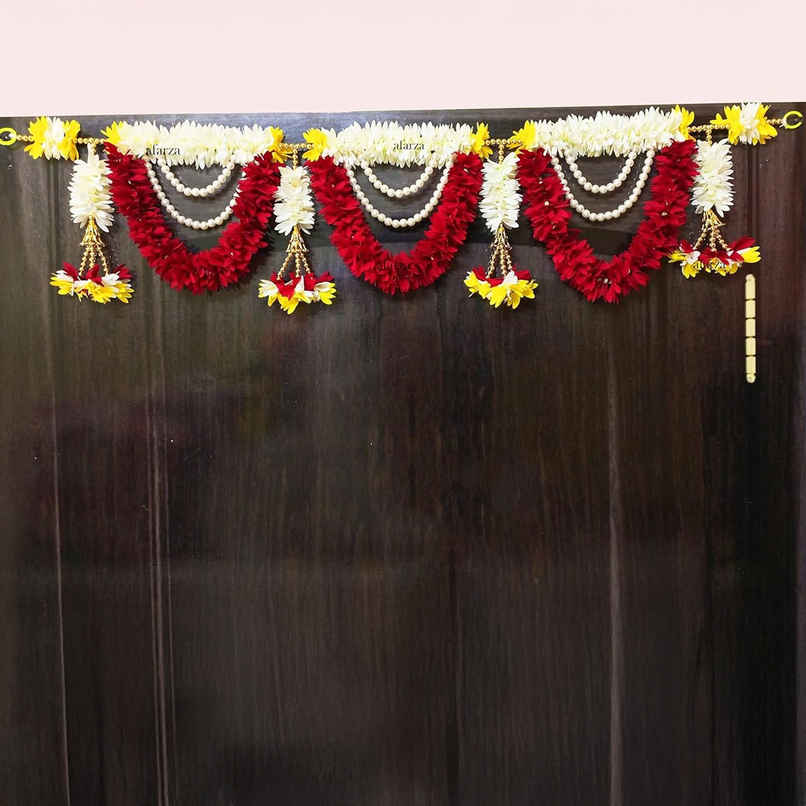 Traditional Jasmine & Rose Design Toran | White & Red | Chandar