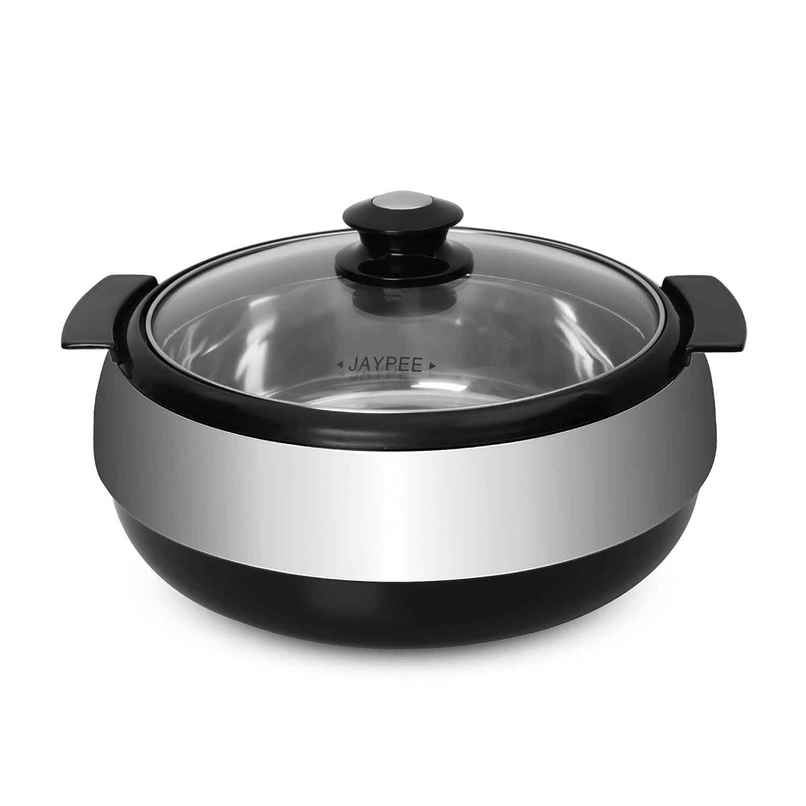 Jaypee Glasserol Serving Casserole|Inner Stainless Steel|PU Insulated | Toughened Glass Lid|Black Jaypee Glasserol Serving Casserole|Inner Stainless Steel|PU Insulated | Toughened Glass Lid|Black