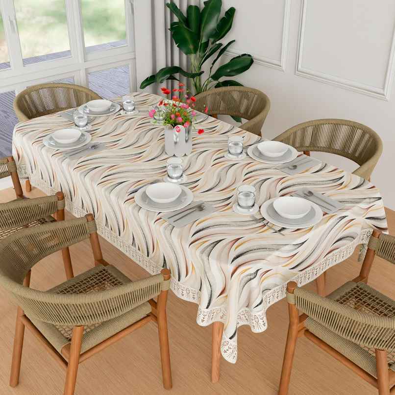Kuber Industries Wave Print 6-Seater Dining Table Cover for Home|60x90 Inch|DTC|Cream Kuber Industries Wave Print 6-Seater Dining Table Cover for Home|60x90 Inch|DTC|Cream