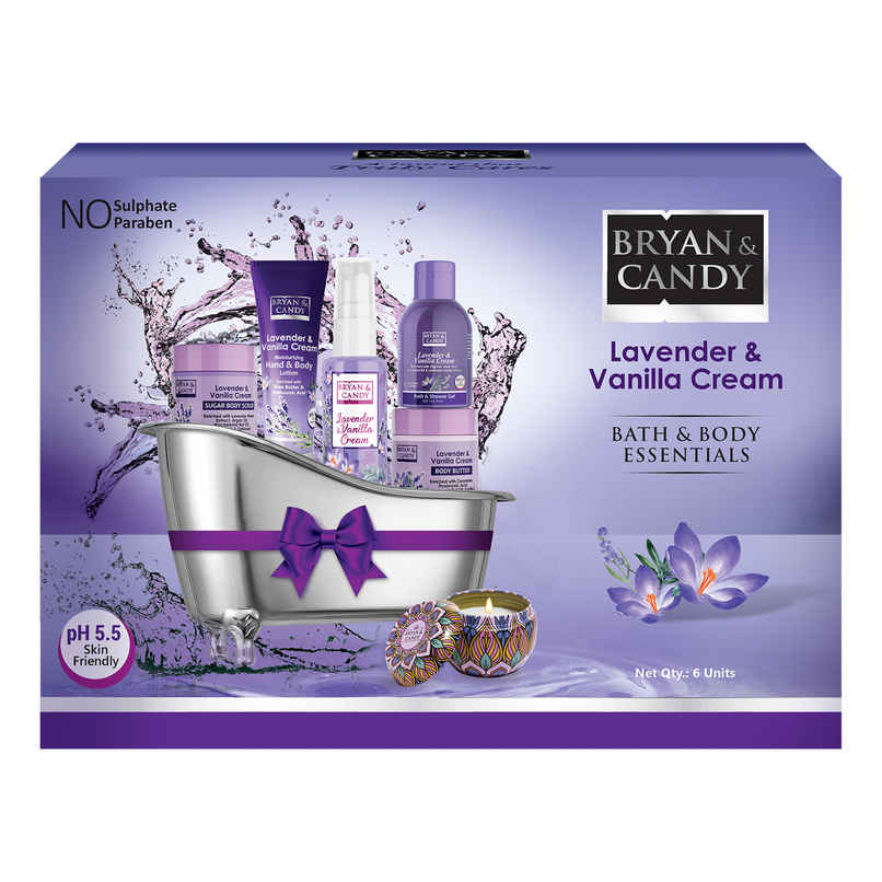 Bryan & Candy Lavender & Vanilla Cream Bath Tub Essentials Gift Set Bryan & Candy Lavender & Vanilla Cream Bath Tub Essentials Gift Set