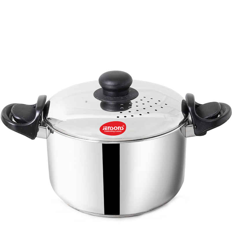 Jensons Stainless Steel Strainer Pot, Rice Pot with Lockable Lid, Induction Bottom - 3.5 Litre