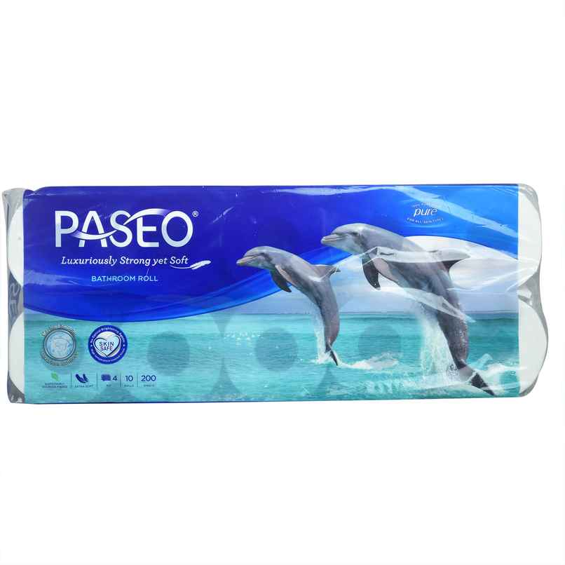 Paseo Imported Dolphin Toilet Roll | 200 Sheet | 4 Ply | Pack of 10