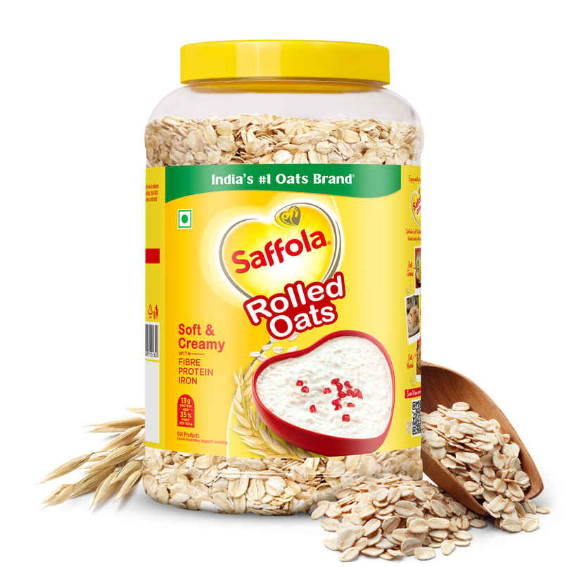 Saffola Rolled Oats | Soft & Creamy Oats | Power of Protein | Iron & Fibre | Nutritious Grain Jar