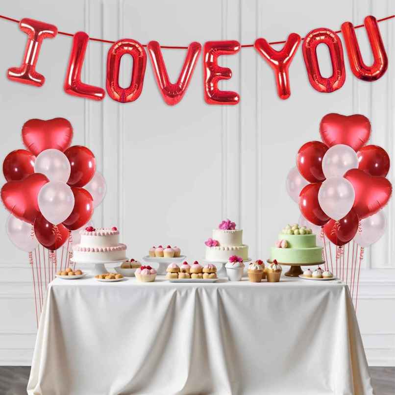 White and Red Balloons & I Love You Foil Balloon for Decoration | Party Propz