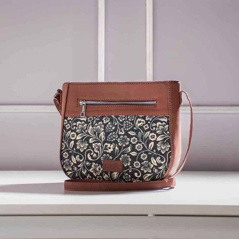 Zouk Women's Vegan Leather and Handcrafted Fabric 4 L Sling Bag | Multicolour | One Size