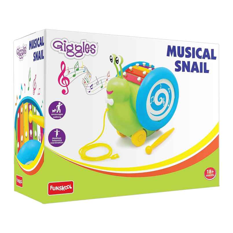 Giggles Funskool Pull Along Musical Snail with Xylophone & Drum | Encourage Walking | 18 Months +